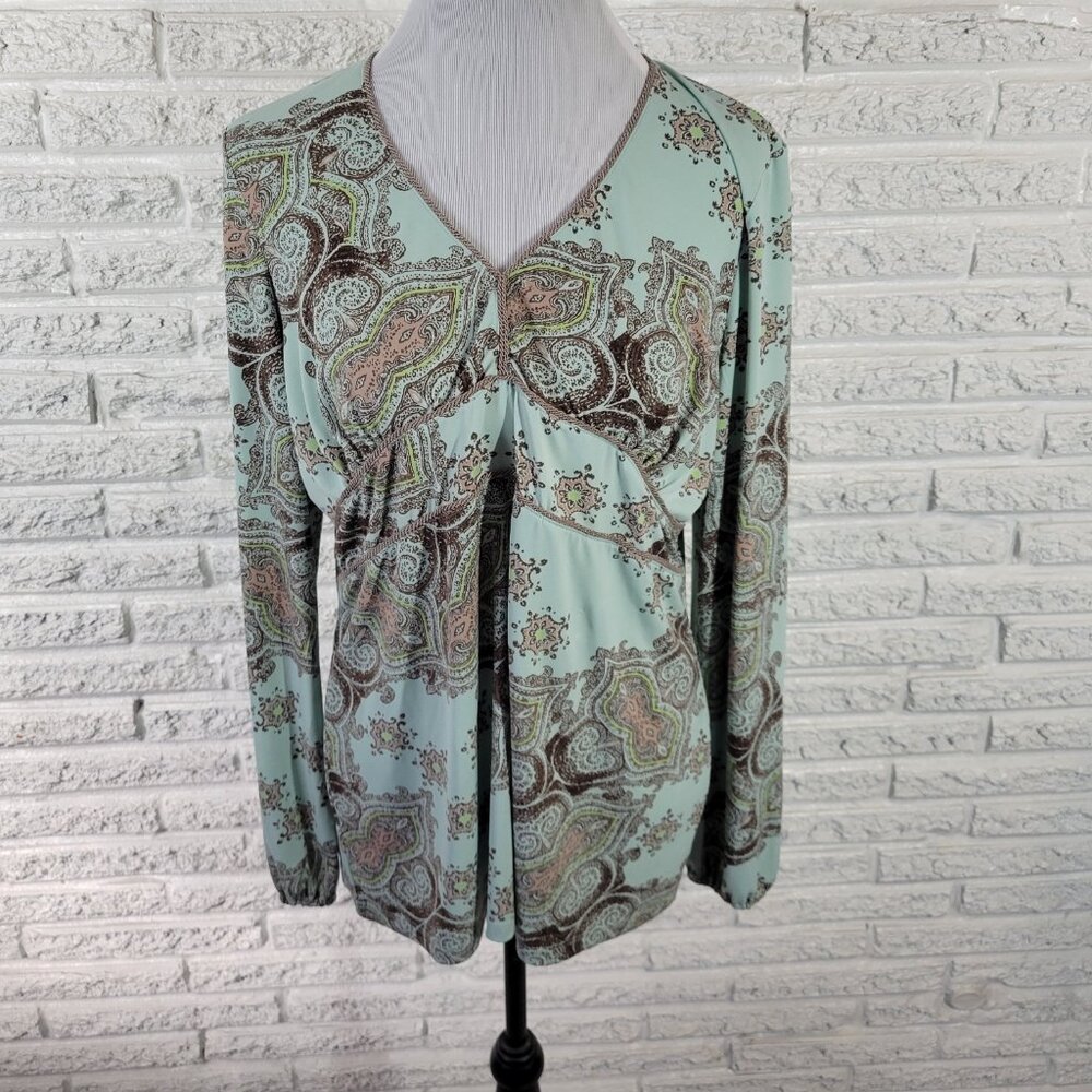 JH Collectibles Women Top Extra Large Corded Long Sleeve Blue Gray PAI31E